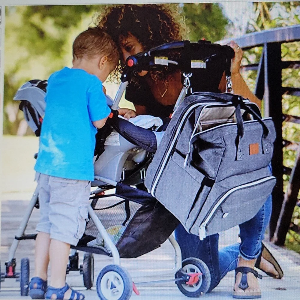 EIH diaper bag backpack changing station foldable crib USB charge port New…